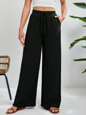 Czarne proste bawełniane spodnie (XS)