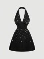 Czarna sukienka ozdobne perły (S)