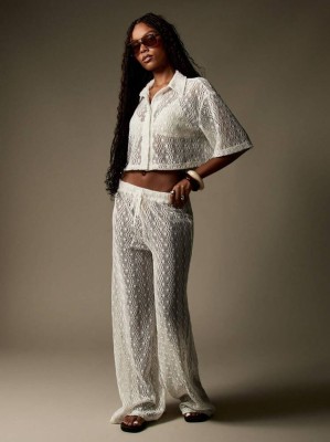 Biały komplet spodnie koszula (M)