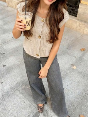 Pleciony kardigan bez rękawów (S)