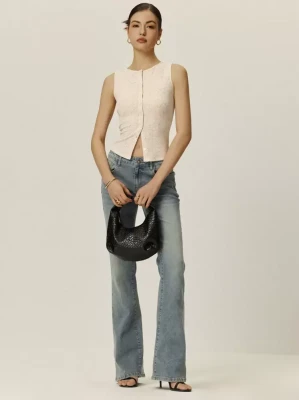 Beżowy top guziki melanż (L)