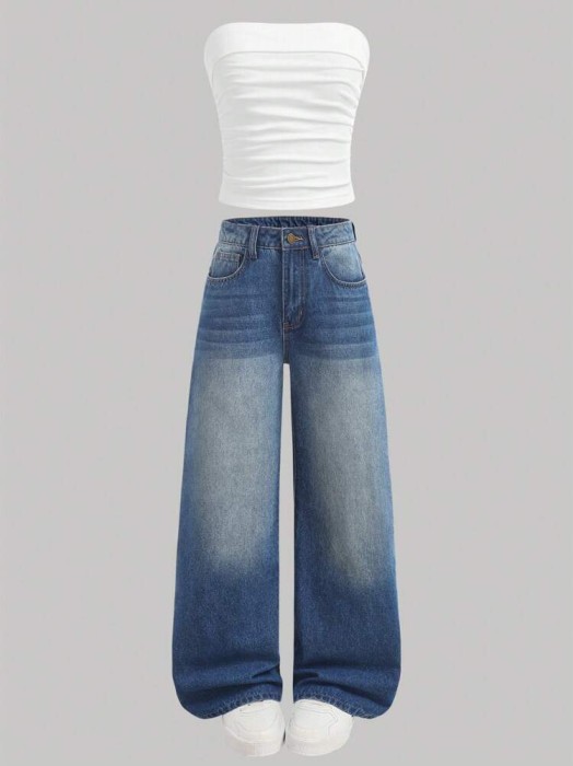 Dwuczęściowy komplet jeansy top (14L)