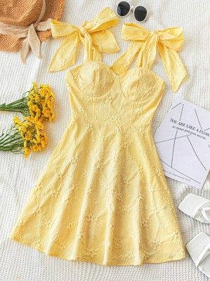 Żółta sukienka wiązane ramiączka (XS)