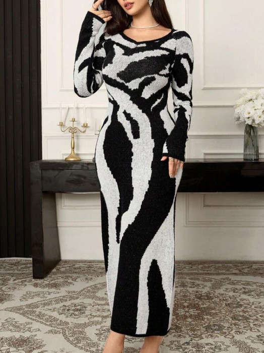 Dwukolorowa sukienka dzianinowa (M)