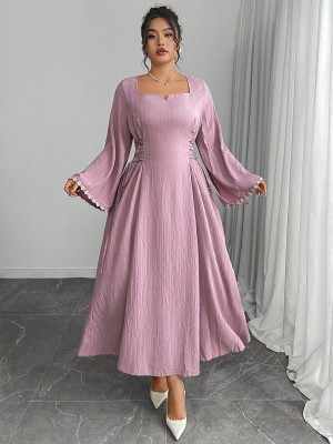 Fioletowa sukienka długi rękaw (4XL)