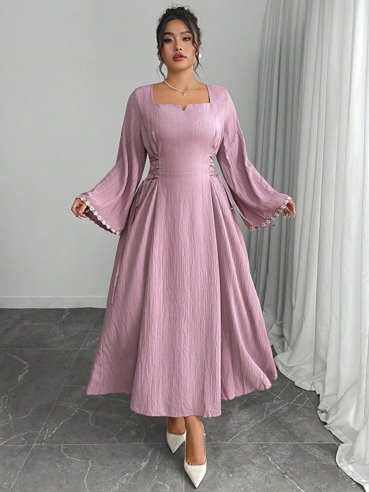 Fioletowa sukienka długi rękaw (4XL)