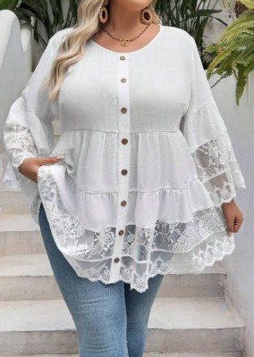 Biała bluzka koronkowe wstawki (8XL)