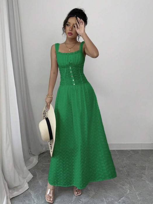 Zielona sukienka maxi hafty (M)