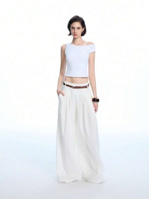 Śmietankowe spodnie pasek (L)