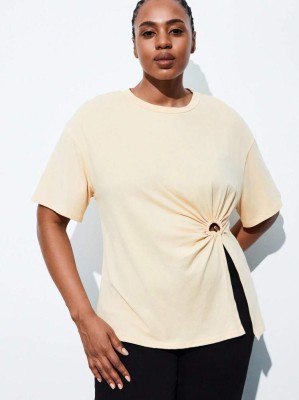 Beżowa koszulka rozcięcie (0XL)