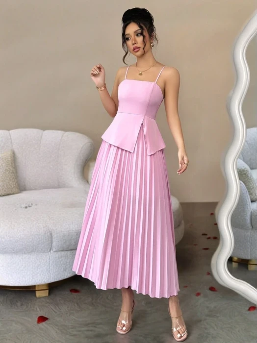 Różowa plisowana sukienka midi (XL)