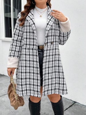 Ecru płaszcz kontrastowy wzór (0XL)