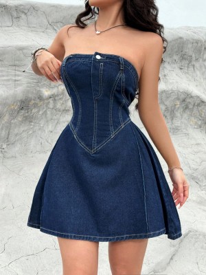 Granatowa jeansowa sukienka mini (S)