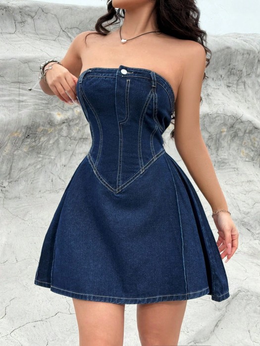 Granatowa jeansowa sukienka mini (S)