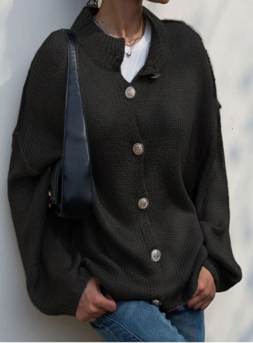 Czarny luźny kardigan guziki (M)