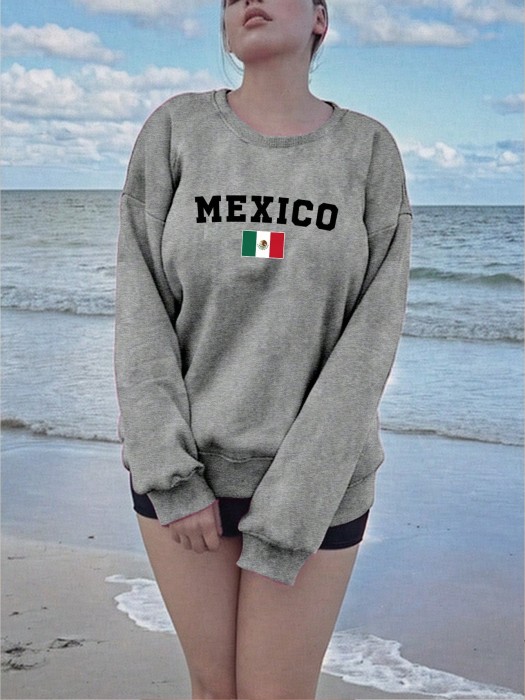 Szara melanżowa bluza nadruk (1XL)