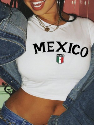 Biały krótki t-shirt nadruk (0XL)