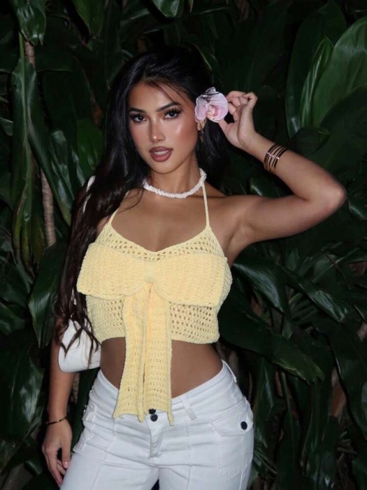 Żółty dzianinowy top (M)