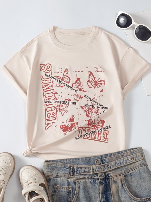 Beżowy t-shirt nadruk (8L)