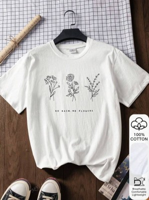 Biały bawełniany t-shirt nadruk (XL)