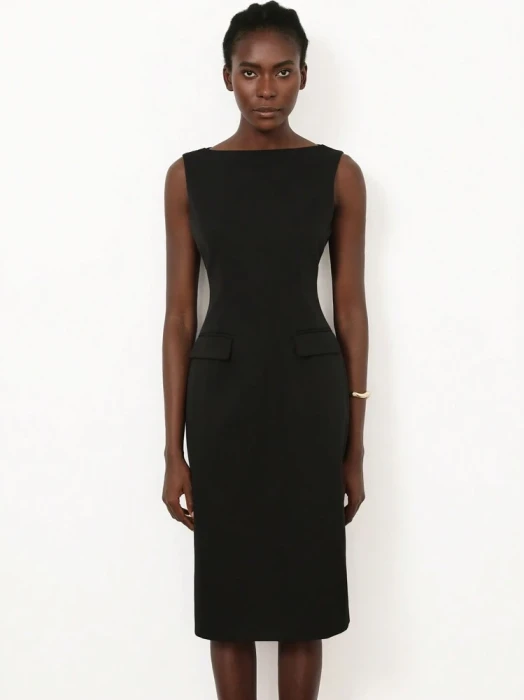 Czarna sukienka bez rękawów kieszenie (L)