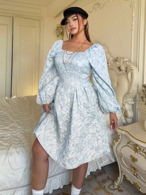 Niebieska sukienka długie rękawy (3XL)