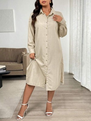 Beżowa koszulowa sukienka (1XL)
