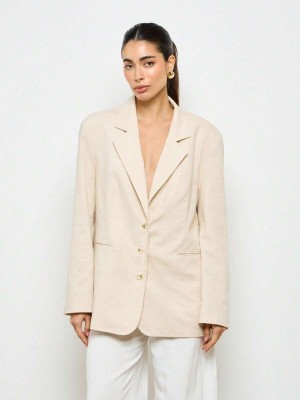 Beżowa marynarka domieszka lnu (M)