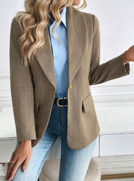 Beżowa marynarka jodełka (L)