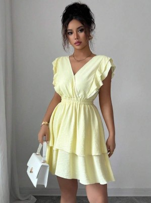 Żółta sukienka falbany (M)