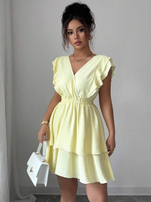 Żółta sukienka falbany (M)