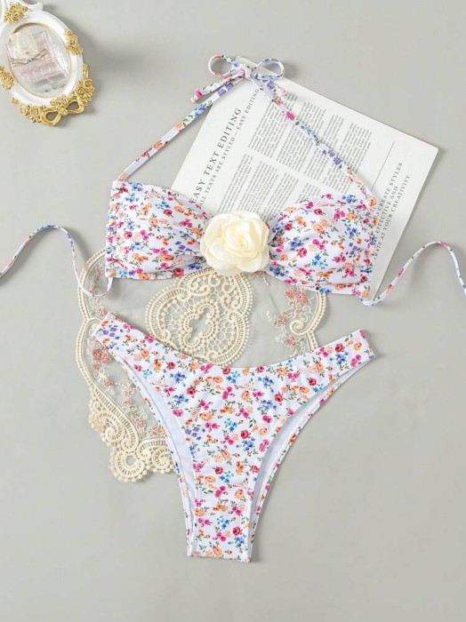 Biały strój dwuczęściowy kwiaty (XL)