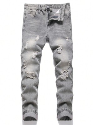 Szare jeansy skinny dziury (6L)