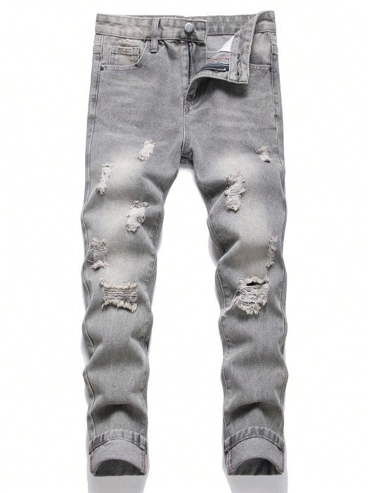 Szare jeansy skinny dziury (6L)