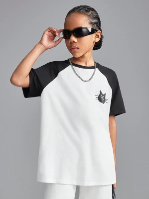 Biały t-shirt kontrastowe wstawki (8L)