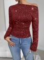 Bordowa dopsowana bluzka wzór (M)