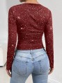 Bordowa dopsowana bluzka wzór (M)