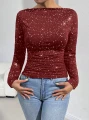 Bordowa dopsowana bluzka wzór (M)