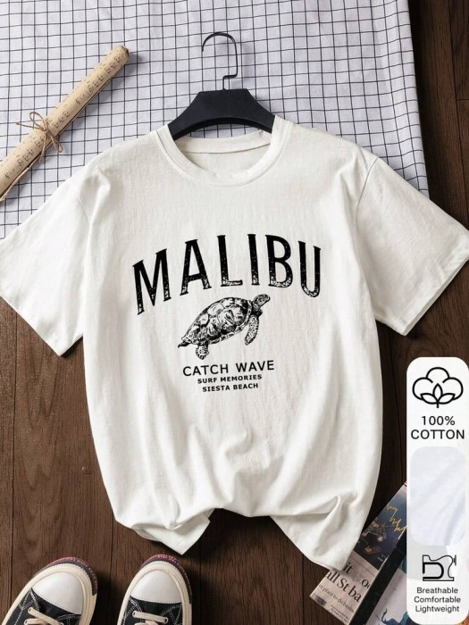 Biały bawełniany t-shirt nadruk (XL)