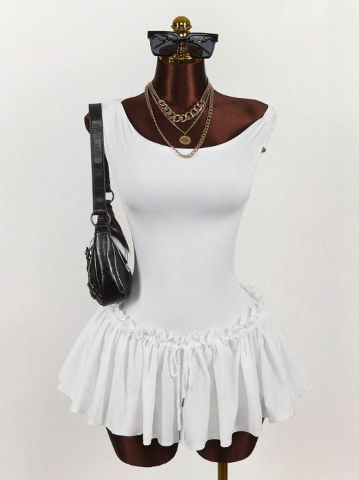 Biała sukienka kombinezon 2w1 (S)