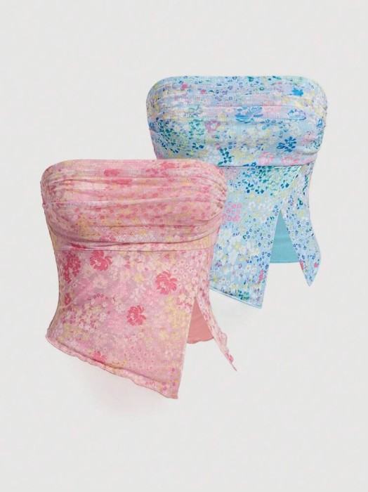 Różowy niebieski top wzór 2pack (M)