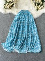 Niebieska spódnica maxi wzór (0XL)