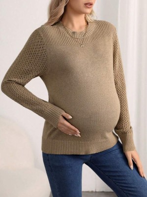 Brązowy sweter ażurowe rękawy (XL)