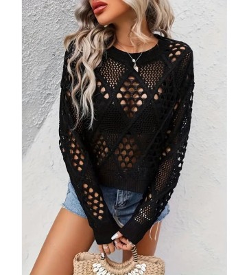 Ażurowy czarny sweter (XL)