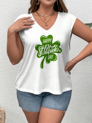 Biały t-shirt bez rękawów nadruk (3XL)