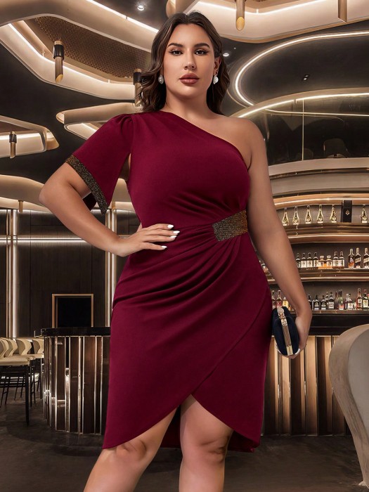 Bordowa sukienka asymetryczna (1XL)