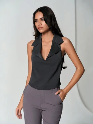 Grafitowy top odkryte plecy (XS)