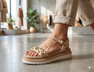 Beżowe zdobione sandały BL1096 (37)