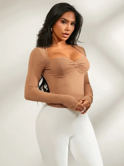 Brązowa bluzka długi rękaw (M)