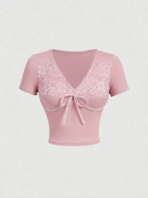 Różowa bluzka koronka (S)
